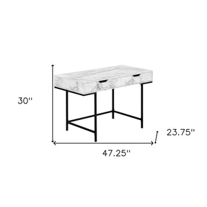 Homeroots 47" Stylish White And Black H-shape Computer Desk With Sturdy Metal Frame And Two Hidden Drawers   489998