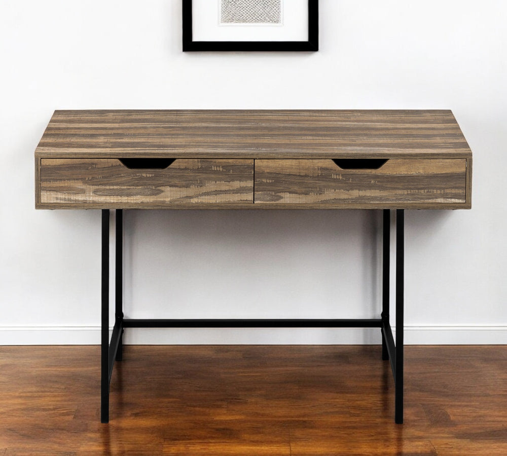 Homeroots 47" Stylish Brown And Black H-shape Computer Desk With Two Drawers For Modern Office Spaces   489999