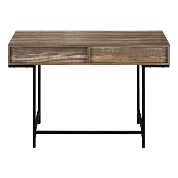 HomeRoots 47" Brown and Black H-Shape Computer Desk - Stylish, Ergonomic Workstation with Hidden Storage Drawers 489999