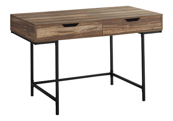 HomeRoots 47" Brown and Black H-Shape Computer Desk - Stylish, Ergonomic Workstation with Hidden Storage Drawers 489999
