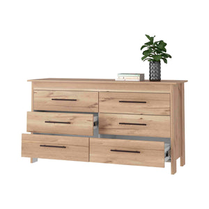 English Elm Luxor Six Drawer Double Dresser – Multicolor Particle Board, Modern Minimalist Design, Sturdy Elevated Base B128S00100