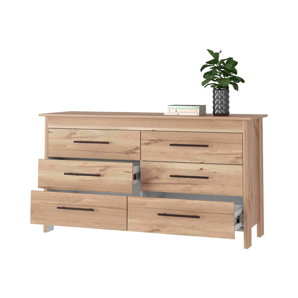 English Elm Luxor Six Drawer Double Dresser – Multicolor Particle Board, Modern Minimalist Design, Sturdy Elevated Base B128S00100