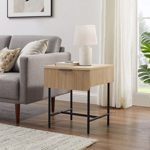 English Elm Walker Edison - Modern Fluted-Door Coastal Oak Side Table with Warp-Resistant MDF, Metal Base & Minimalist Flair B185P168972