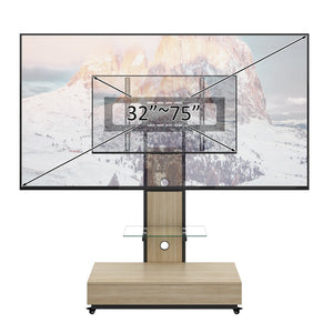 English Elm Tv Rolling Cart with Swivel Mount Lockable Wheels Pull Out Drawer Iron Frame Natural W241P246881