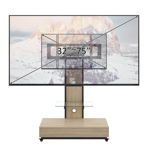 English Elm Tv Rolling Cart with Swivel Mount Lockable Wheels Pull Out Drawer Iron Frame Natural W241P246881