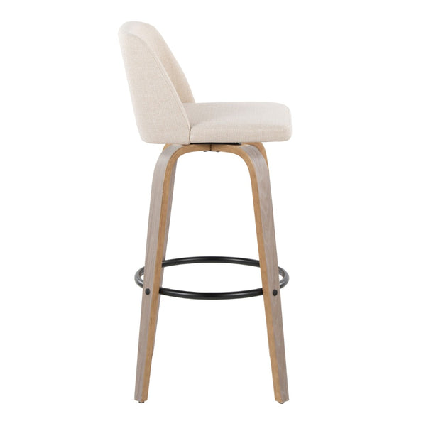 English Elm Toriano 30" Fixed-Height Swivel Barstool Set Of 2 In Light Grey Wood & Cream Fabric For Modern Spaces B202S00660-GIGA