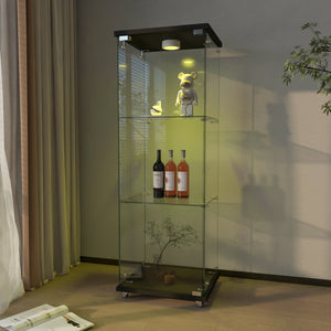 English Elm Modern Glass Display Cabinet With Led Lighting – Sleek, Quick-Assembly Design For Living Rooms & More W241P242906