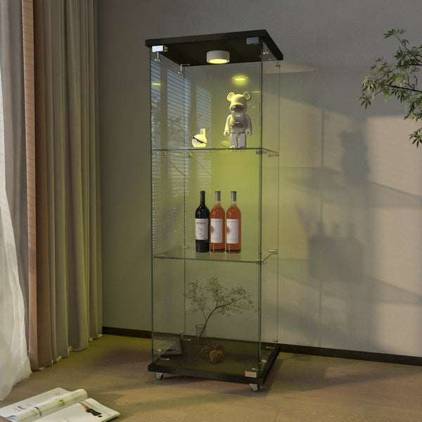 English Elm Modern Glass Display Cabinet With Led Lighting – Sleek, Quick-Assembly Design For Living Rooms & More W241P242906