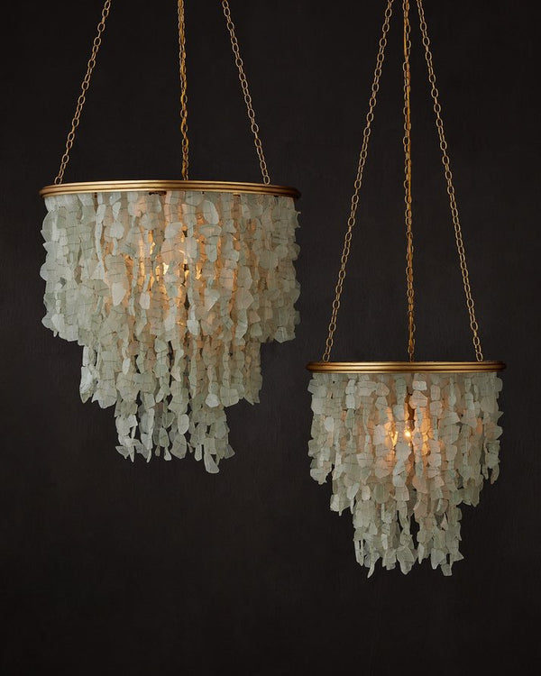 Currey & Company Verre De Mer Small Chandelier - Ocean-inspired Glass Lighting Fixture With Adjustable Height & Glow Gold Glass ,Wrought Iron 9000-1317-currey-company