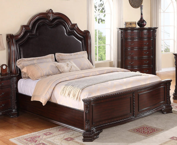 English Elm 1pc Tufted PU Upholstered Headboard with Nailhead Trim Kingly High-Back Panel Bed for Luxurious Bedrooms Espresso 83.5 L x 62.5 W x 12.25 H B2741S00038