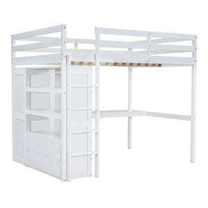 English Elm Wood Full Loft Bed with Integrated Wardrobe Desk Shelving and Drawers for Teen Rooms White GX000466AAK-1