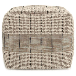 English Elm Elmer Square Woven Pouf Natural & Grey Jute, 18" x 18" x 14" Supportive Bead-Filled Seat Accent Stool B136P252628