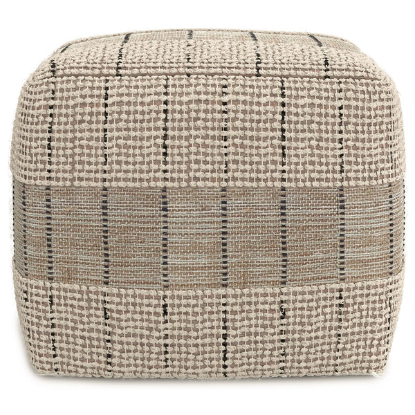 English Elm Elmer Square Woven Pouf Natural & Grey Jute, 18" x 18" x 14" Supportive Bead-Filled Seat Accent Stool B136P252628