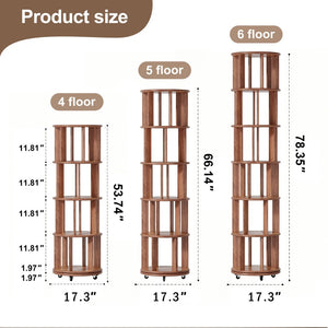 English Elm 100%solid Rubberwood Rotating Tower Bookcase with Locking Wheels 4 Tier Round Shelf W2987P337957