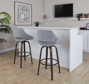 English Elm Fixed-height Swivel Barstools with Fabric Seat and Wood Legs for Kitchen Islands Set of 2 B202S01906