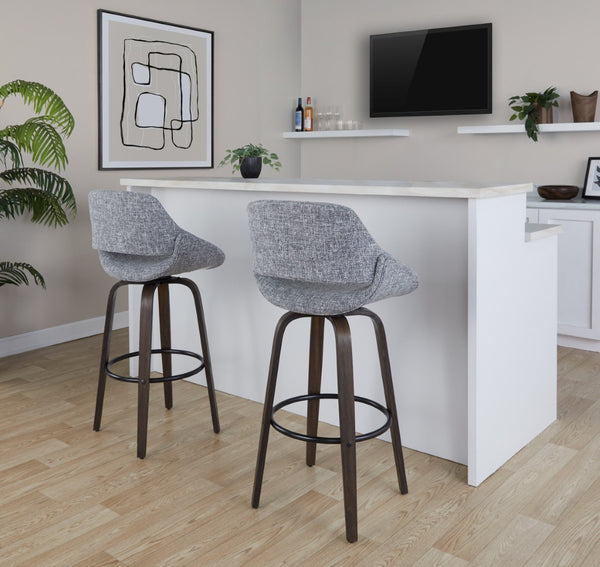 English Elm Fixed-height Swivel Barstools with Fabric Seat and Wood Legs for Kitchen Islands Set of 2 B202S01906