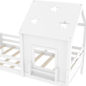 English Elm Full Bunk Bed with Trundle Bookshelf Storage Pine Frame Car Design for Kids Light White W1580S00293