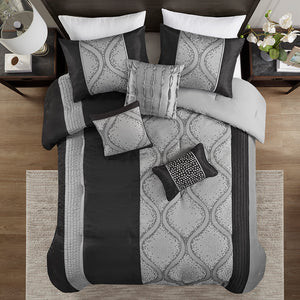 JLA Home Madison Park - 6 Jacquard Comforter Set with Ogee & Stripe Design, Hypoallergenic Fill, Decorative Throw Pillows, Machine Washable 90 L x 90 W x 1.5H MP10-8433