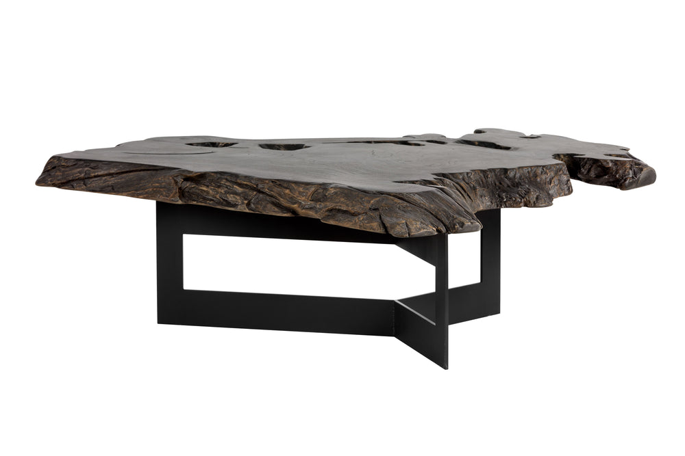 Sunpan Wyatt Coffee Table - Handcrafted Solid Teak Root Wood with Unique Design, Sturdy Steel Frame & Style Black / Dark Brown