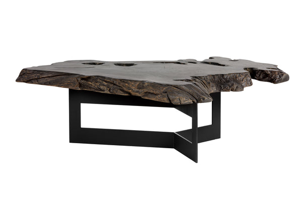 Sunpan Wyatt Coffee Table - Handcrafted Solid Teak Root Wood with Unique Design, Sturdy Steel Frame & Style Black / Dark Brown
