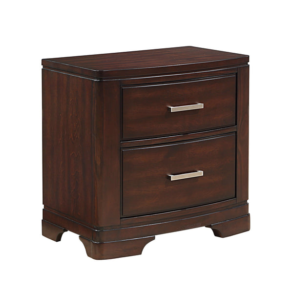 English Elm Cherry Finish Hudson Nightstand with Two Drawers, Transitional Cherry Wood Accent, Chrome Bar Pulls B011P363263