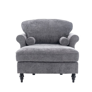 English Elm [New] Oversized Chaise Lounge Indoor Chenille Sleeper Recliner Armchair with Wide Foam Seat & Pillows DARK GREY W2363S00085