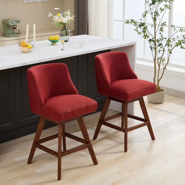 English Elm Counter Curved Back Swivel Barstool Set of 2 with Thick Foam & Steel Spring Cushion, 360° Rotation, 300lb Capacity WINE RED W1143P237898