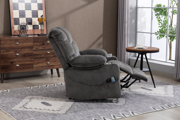 English Elm Ultra Wide Velvet Swivel Lounge Chair with Massage Heating and Powered Lift Assist Grey W547P425986