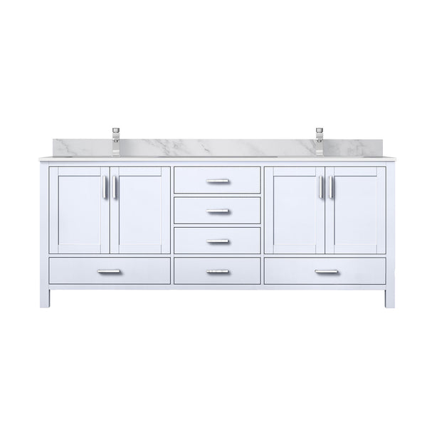 English Elm White 80" Double Bath Vanity with Carrara Marble Top, Soft-Close Drawers, Chrome Faucet Set, Durable B2731P259121