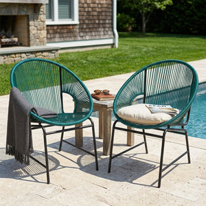 English Elm Nusa Outdoor Pe Rattan Patio Chairs with Iron Frame Airy Oval Weave Set of 2 Teal N775P422987T