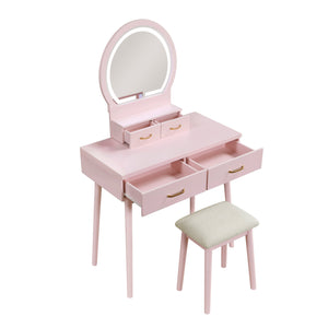 English Elm Beautiful Pink Vanity Set with Mirror & Stool, Storage Drawers, Elegant Bedroom Makeup Station B011P300057