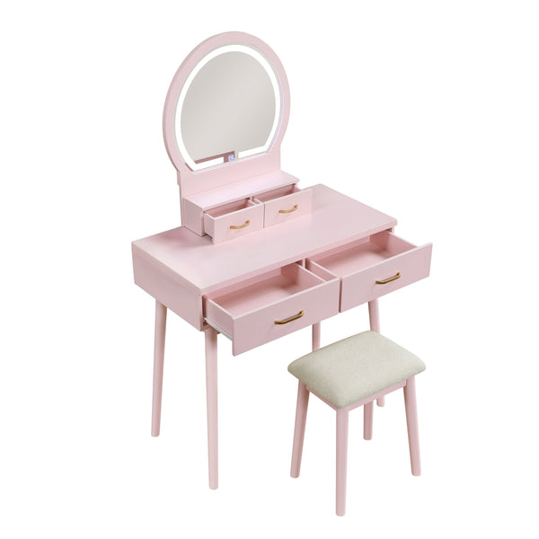 English Elm Beautiful Pink Vanity Set with Mirror & Stool, Storage Drawers, Elegant Bedroom Makeup Station B011P300057
