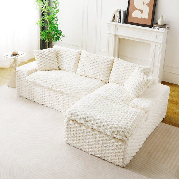 English Elm White Turtle Velvet Convertible Sofa: Chic Twin-Seat Design With Right Chaise For Ultimate Comfort W3371S00036-GIGA