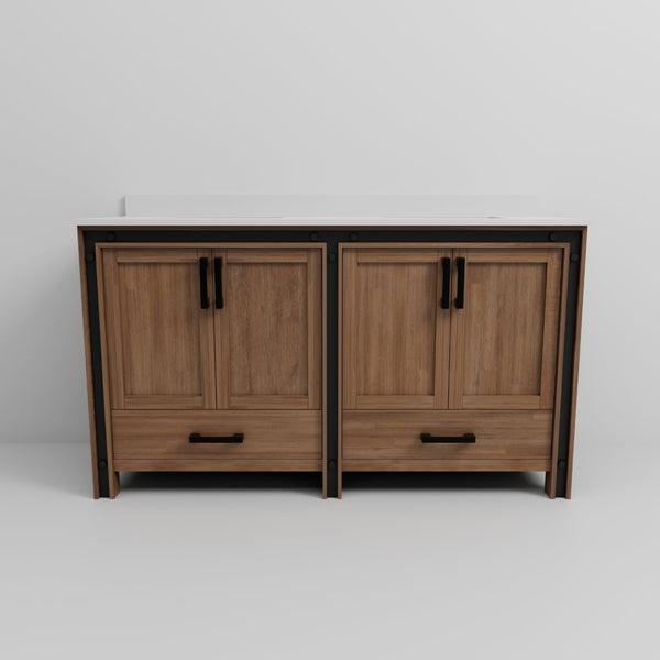 English Elm Rustic Barnwood Double Bath Vanity With Cultured Marble Top - Spacious Storage & Soft-Close Design B2731P260716-GIGA