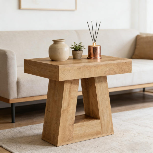 English Elm Modern Two Tier End Table Black Metal Frame Wood Grain Surface for Living Room T3971P450055