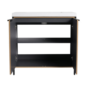 English Elm 36" Freestanding Bathroom Vanity with Resin Sink, Soft-Close Doors, Adjustable Shelf & Metal Handles Light Coffee W999S00296
