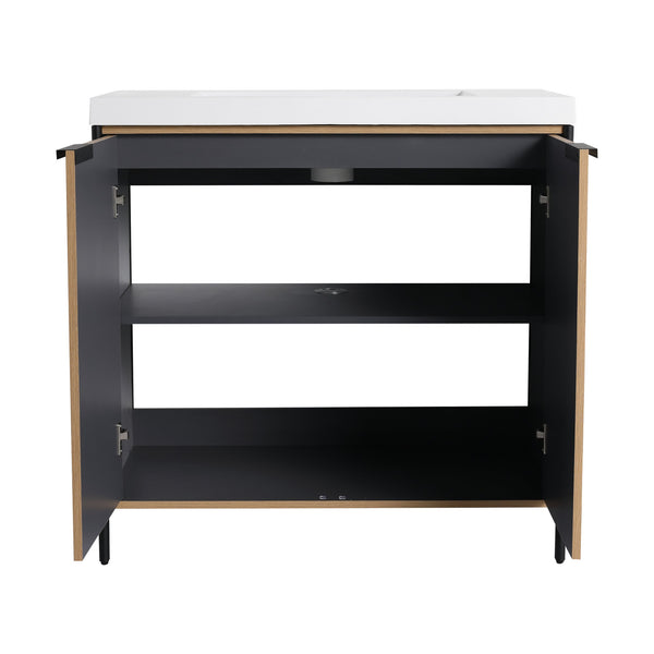 English Elm 36" Freestanding Bathroom Vanity with Resin Sink, Soft-Close Doors, Adjustable Shelf & Metal Handles Light Coffee W999S00296
