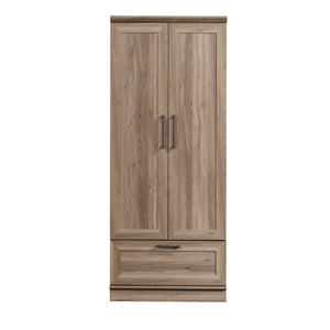 English Elm Wardrobe/Storage Brown Finish Engineered Wood Closet with Adjustable Shelves, Rod & Smooth Drawer (71.3") B356P402764