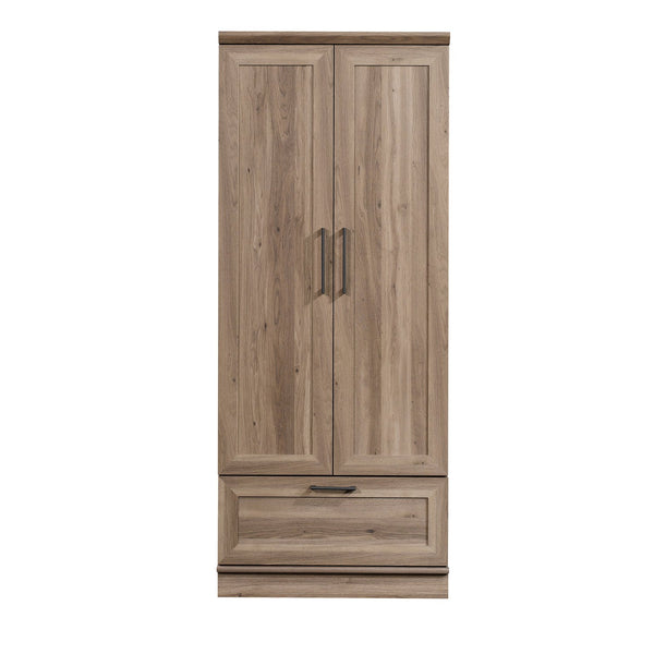 English Elm Wardrobe/Storage Brown Finish Engineered Wood Closet with Adjustable Shelves, Rod & Smooth Drawer (71.3") B356P402764