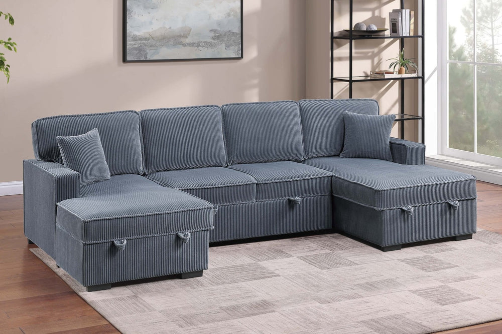 English Elm Chocolate Corduroy Sectional Sleeper Sofa with Dual Storage Chaises for Living Rooms Dark Gray B011S02168