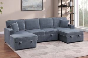 English Elm Chocolate Corduroy Sectional Sleeper Sofa with Dual Storage Chaises for Living Rooms Dark Gray B011S02168