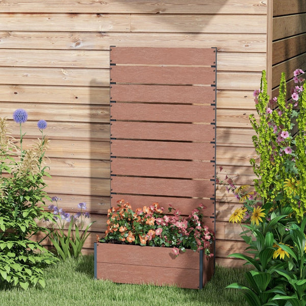 English Elm Outsunny Raised Planter Box with Vertical Trellis Composite Wood Outdoor Patio Garden Brown W2225P174394