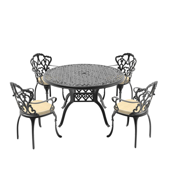 English Elm 5-Piece Cast Aluminum Patio Set With Beige Cushions – Stylish, Durable Dining For 4 Outdoors W1710S00137