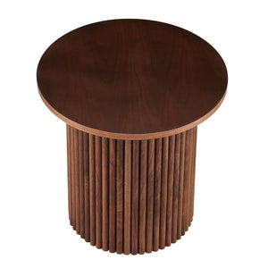 English Elm Walnut Wood Veneer Round Coffee Table - Elegant Mid-Century Design With Sturdy Metal Base, 23.23" W1164P225860-GIGA