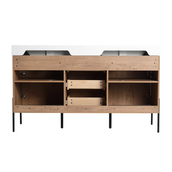 English Elm 60" Freestanding Double Sink Bathroom Vanity with Soft-close Doors and Three Drawers W999S00528