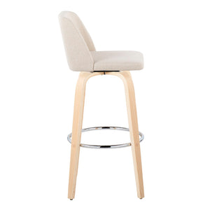 English Elm Toriano 30" Fixed-Height Barstools Set Of 2 - Stylish Cream Fabric, Chrome Footrest, Modern Design B202S00671-GIGA