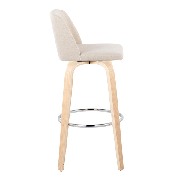 English Elm Toriano 30" Fixed-Height Barstools Set Of 2 - Stylish Cream Fabric, Chrome Footrest, Modern Design B202S00671-GIGA