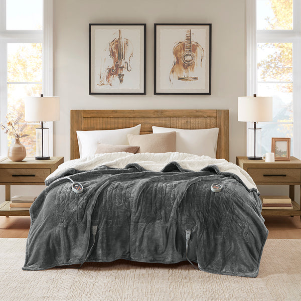 JLA Home Woolrich - Blanket Woolrich heated with Secure Comfort Technology, dual-sided plush, 20-temp control, 5-yr warranty Grey WR54-1741
