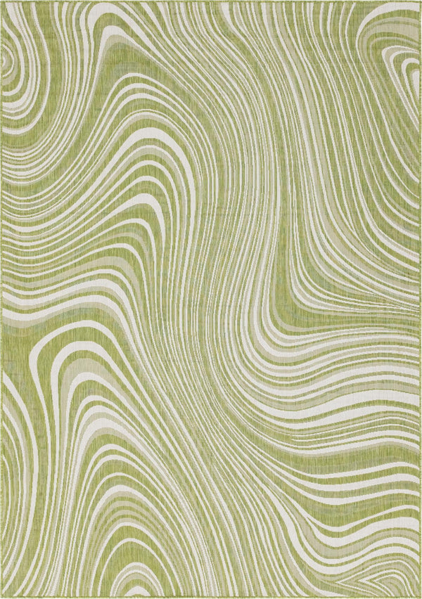 Unique Loom Outdoor Modern Pool Machine Made Abstract Rug Green, Ivory 8' 0" x 11' 4"
