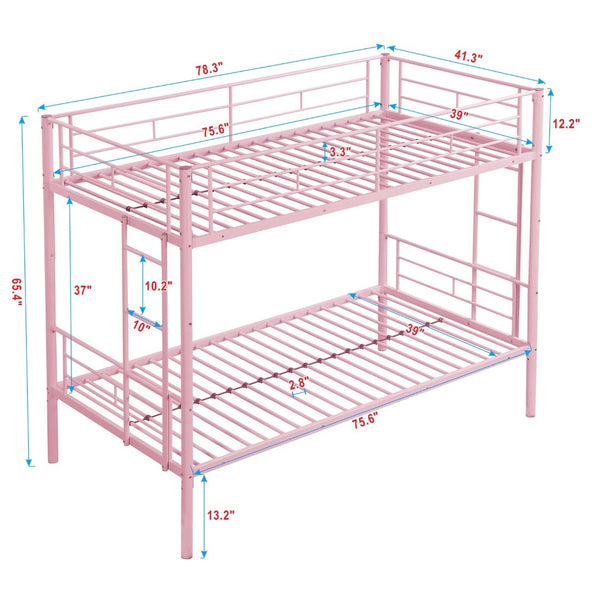 English Elm Metal Bunk Bed Twin Over with Built-in Staircase for Kids Shared Bedroom W311P201415